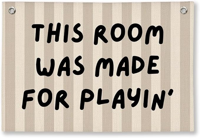 Playroom Decor, Long Live Playtime Wall Hanging Linen Banner, Blue Striped Wall Flag for Kids Room Nursery Playroom Decor, 20x30 Inch-This Room