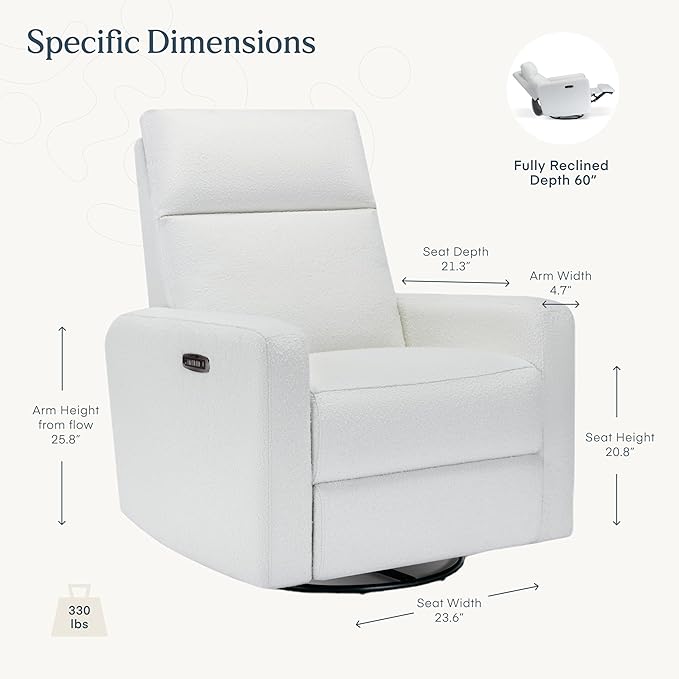 Nurture& The Glider Plus - Premium Nursery Power Recliner | Swivel Chair with Adjustable Head Support and Adjustable Lumbar Support | Built-in USB - The Ultimate Comfort for Nursing, Relaxing (Boucle)
