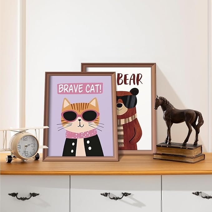 VONTP Funny Cat Bear Wall Art Decor, Cat Bear Animal Nursery Prints Poster Wall Decorations for Kids Boys Girls Nursery Toddler Room Bedroom Playroom Classroom, 8x10 Inch Set of 4 (Unframed)