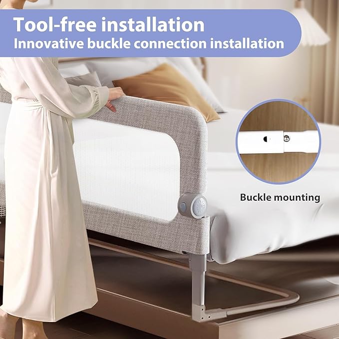 Toddler Bed Rail Guard for Baby - Toddlers Bed Rail for Queen Full King Twin Crib Bunk Size Bed Adjustable Heights & Foldable Portable Bedrail Extra Tall Child Safety Side Railing Guards for Kids(48")