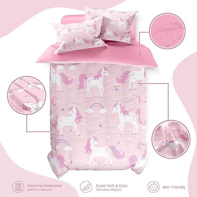 SANDJEST Unicorn Duvet Cover Sets Full Size for Kids Girls, Incude 1 Polyester Comforter Cover 80x90 Inches and 2 Pillowcases 20x26 Inches, Comforter Not Included, Gift for Christmas Birthday
