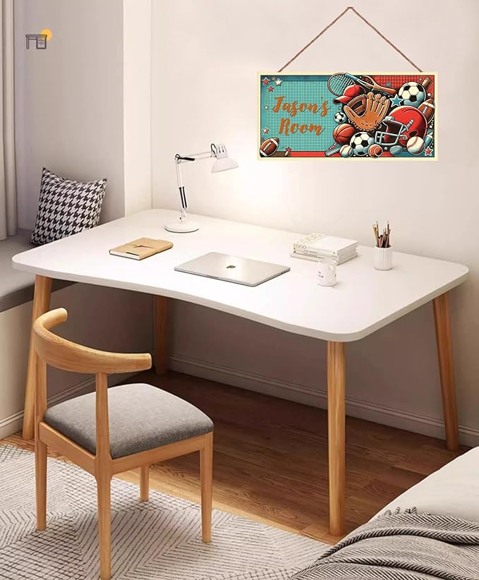 Personalized Sign Boys Bedroom Basketball Football Baseball Personalized Name Door Sign Wall Art Décor Wood Plaque Sign Wall Decor For Kids Room