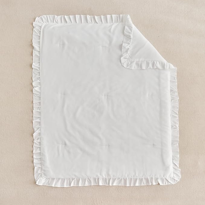 Ruffled Toddler Blanket Ruffle Comforter for Baby Toddler Girls, Soft Cozy Cute Quilted Blanket Breathable Microfiber Comfortable Down Alternative Small Size Quilt with Ruffle - 43"x 60" White
