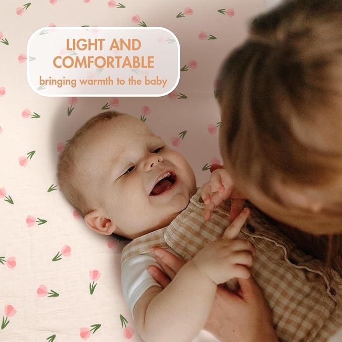 2-Pack Baby Blankets with Muslin Cotton and Minky Dots for Toddler Girls - Super Soft Baby Minky Blanket, Pink Floral Printed Blanket for Newborn, Cozy and Lightweight