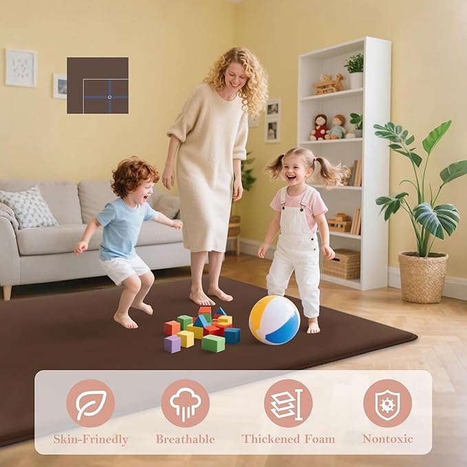 PapaMama Ultra Soft Baby Play Mat for Floor, 1.3" Thick Memory Foam 50x50 Playpen Mat with Non-Slip Backing, Coral Velvet Child Nursery Rug, Tummy Time & Crawling & Yoga Mat for Infant, Toddlers, Kids