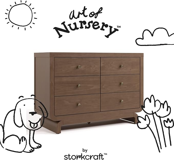 Storkcraft Santorini 6 Drawer Double Dresser (Hazelnut) - GREENGUARD Gold Certified, Interlocking Drawer System, Dresser Drawer Organizer for Kids Bedroom
