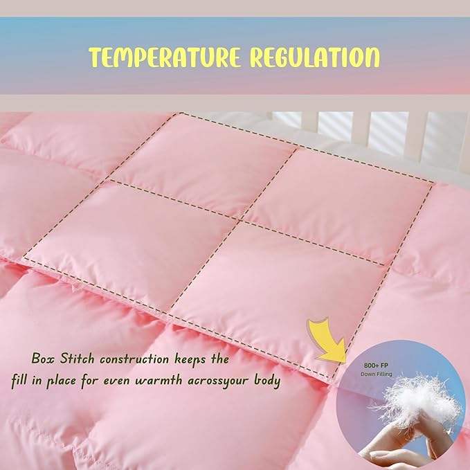 Baby Crib Comforter/Duvet/Blanket All Season 100% Natural White Goose Down Filled,Noiseless 500 Thread Count 100% Cotton Fabric 750+Fill Power (Pink, 45x60in)