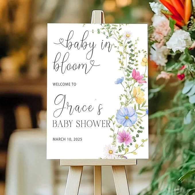 Personalized Floral Baby in Bloom Welcome Sign - Wildflower Announcement Yard Sign - Girl Baby Shower Entrance Decor