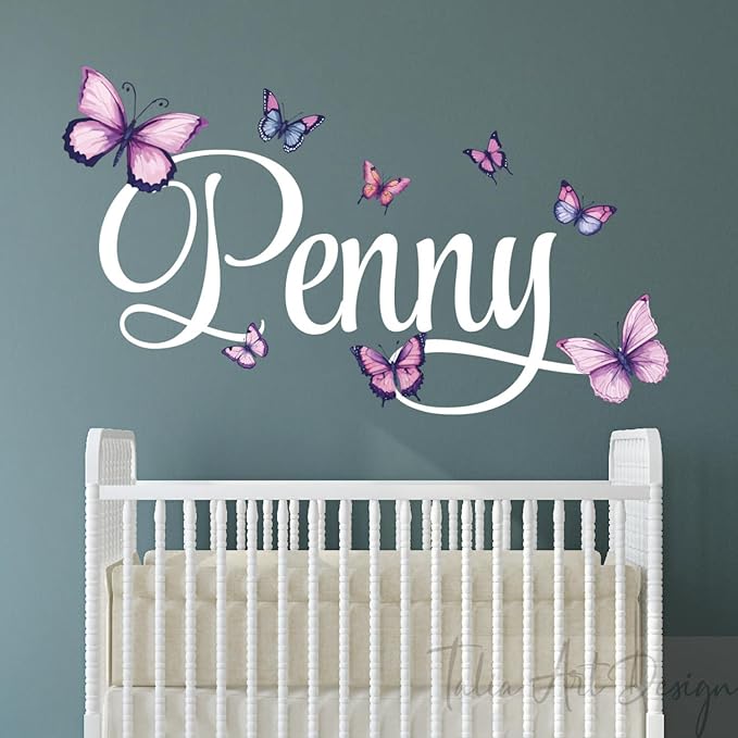 Personalized Wall Sticker with Custom Name,Watercolor Butterfly Wall Decals for Girls Room and Nursery