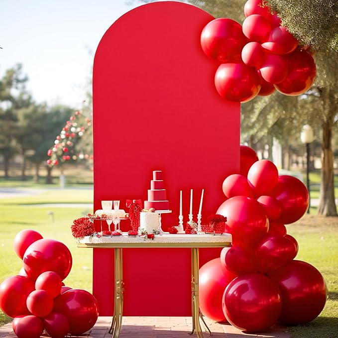 7.2FT Red Arch Backdrop Cover, Spandex Fitted Wedding Arch Stand Covers 2-Sided Round Top Chiara Stretchy Arch Backdrop Cover for Christmas Wedding Birthday Party Baby Shower Banquet Decoration
