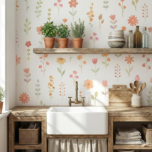 33Pcs Boho Floral Wall Decor Decals Removable Pink Watercolor Wildflower Stickers for Nursery, Girls Room, Dorm and Headboard Art
