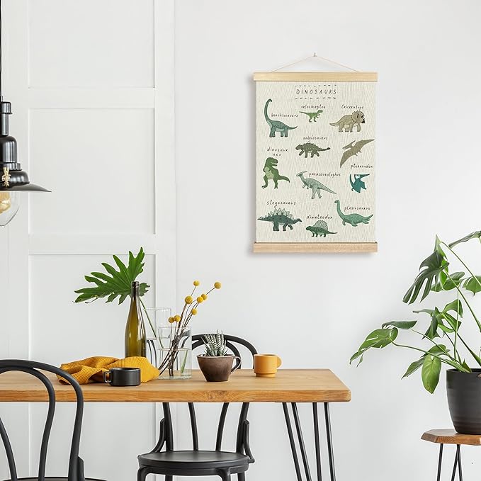 BCUANGD Dinosaur Dino Wall Decor - Baby Toddler Boys Room Wall Art Poster Hanger with Wood Frames, Inspirational Wall Hanging Canvas Decor for Kids Room Nursery Bedroom, 16x24 Inches