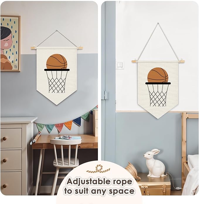 Wheatwin Boys Room Decor, Basketball Sports Wall Hanging Pennant Flag Banner, Basketball Wall Decor for Kids Boys Toddler Nursery Room Bedroom Playroom 15x11 Inch