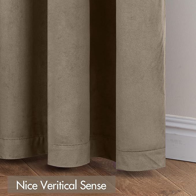MIULEE Taupe Velvet Curtains Thermal Insulated Blackout Curtain Drapes for Bedroom Living Room Darkening 84 Inches Long Curtains Panels Rod Pocket Set of 2