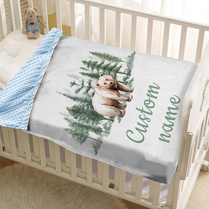 Personalized Baby Blankets for Boys Girls, Custom Name Brown Bear Baby Blanket, Soft Receiving Blanket for Newborns and Toddlers, Ideal for Baby Showers and Nursery Decor