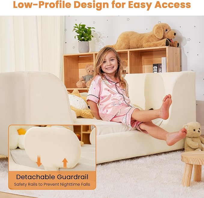 Toddler Bed, Whole Soft Padded Toddlers Floor Bed Frame, Kids Beds with Extra Safety Broad, Toddler Beds for Girls Boys Children - Standard Crib Size (Mattress NOT Included)