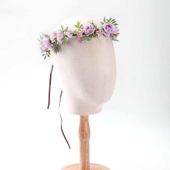 Purple Flower Crown - Traditional Round Rose Headband Elegant Headpiece Purple Flowers And Green Leaves Accessories Renaissance Festival Birthday Party Headband Wedding Shoot