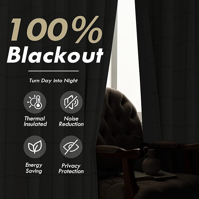 DriftAway 2 Panels 100% Blackout Windowpane Plaid Linen Curtains Double Layer Drapes for Bedroom 108 Inches Long Farmhouse Thermal Insulated 3.25 Inch Rod Pocket Back Tab for Living Room Taupe