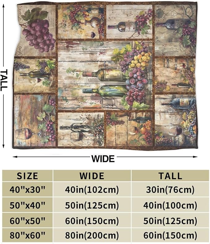 Wine Blanket Grape Wine Throw Blanket Flannel Stuff Merch Cozy Decor Fleece Soft Plush Fuzzy Warm Lightweight Bedding Gifts for Men Women Girls Couch 50"X40"