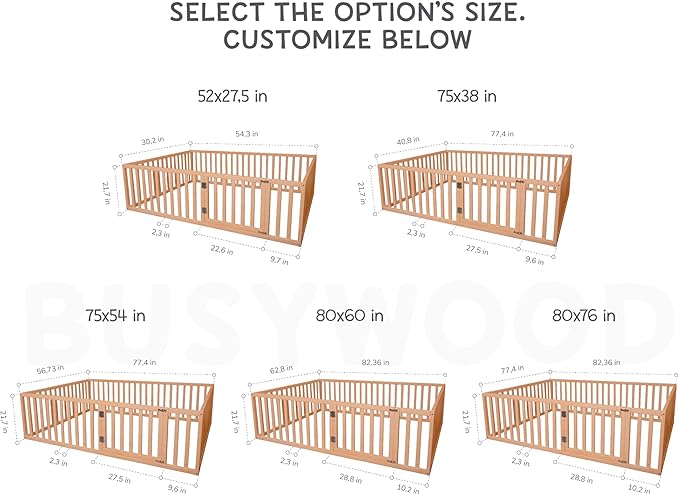 Toddler Bed Frame with 21.7" High Railings, Made in Europe from Alder Wood, 7 Colors Customizable Montessori Floor Bed, Kids Twin Bed Frame Painted With Water Based Paint, 5 sizes Kids Beds (Model 19)