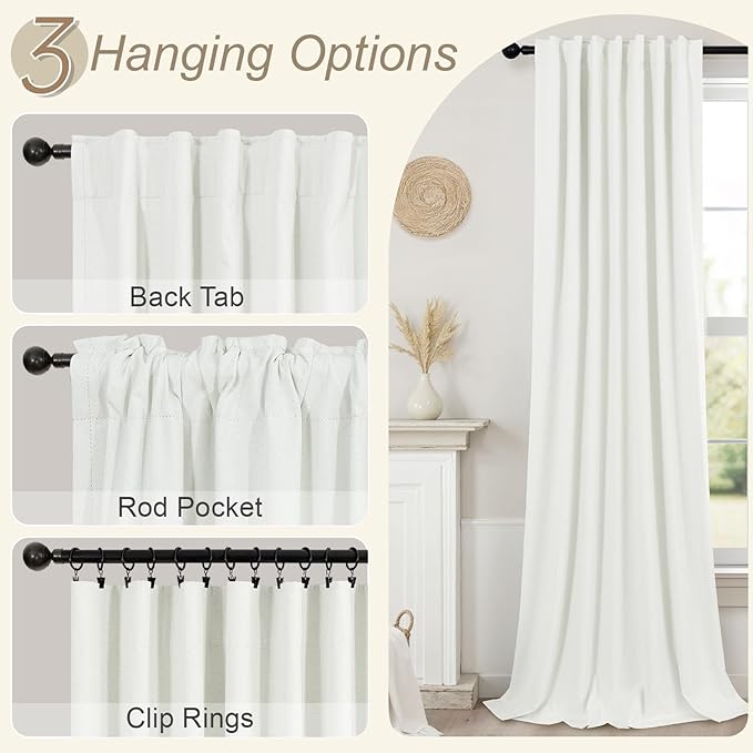 Ivory 100% Blackout Curtains 96 Inches Long 2 Panels Farmhouse Style Bedroom Windows Viral Basic Curtains for Living Room Black Out Neutral Drapes Linen Textured 52x96 Length Back Tab Pocket Off White