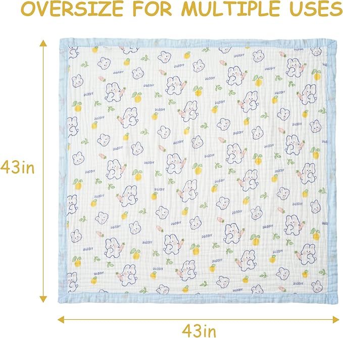 Muslin Baby Blankets, Nursery Blankets for Boys Girls, Swaddle Blankets Neutral Soft Lightweight Toddler and Kids Throw Blankets (Lemon Bunny)