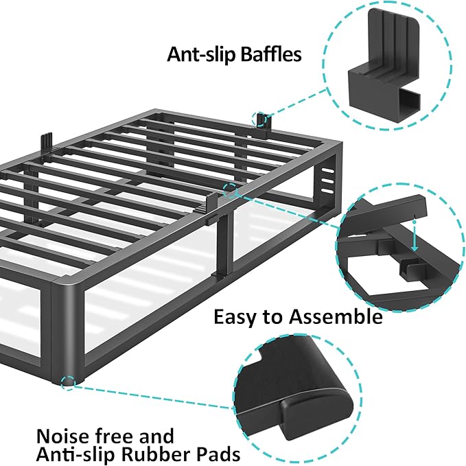 Metal Heavy Duty 18 inch Twin Bed Frame with Rounded Corner and Headboard Hole Mattress Retainers 3500 LBS No Box Spring Needed Platform Noise Free Easy Assembly