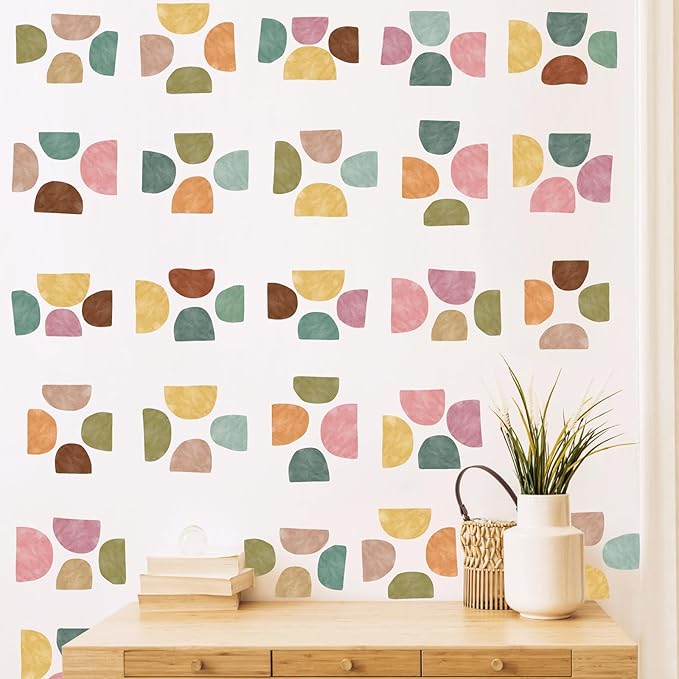 Boho Arch Wall Decals Geometric Modern Wall Stickers Colorful Abstract Pattern Stickers Irregular Arch Stickers Peel and Stick Small Half Circle Sticker Boho Wall Decals for Bedroom Living Room Decor