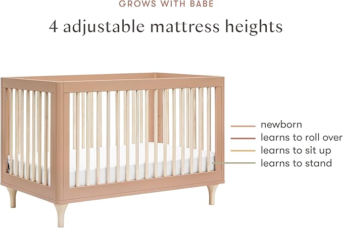 Babyletto Lolly 3-in-1 Baby Crib Convertible to Toddler Bed & Daybed, GREENGUARD Gold Certified, 4 Adjustable Heights - Includes Toddler Conversion Kit, Made of 100% Solid Wood - Canyon/Washed Natural