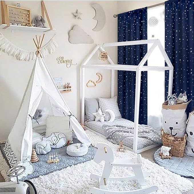 BGment Kids Blackout Curtains for Bedroom, Rod Pocket Room Darkening Curtains Decoration Thermal Insulation Window Drapes for Nursery, Children Room, 2 Panels, Each 42 x 84 Inch, Navy Blue