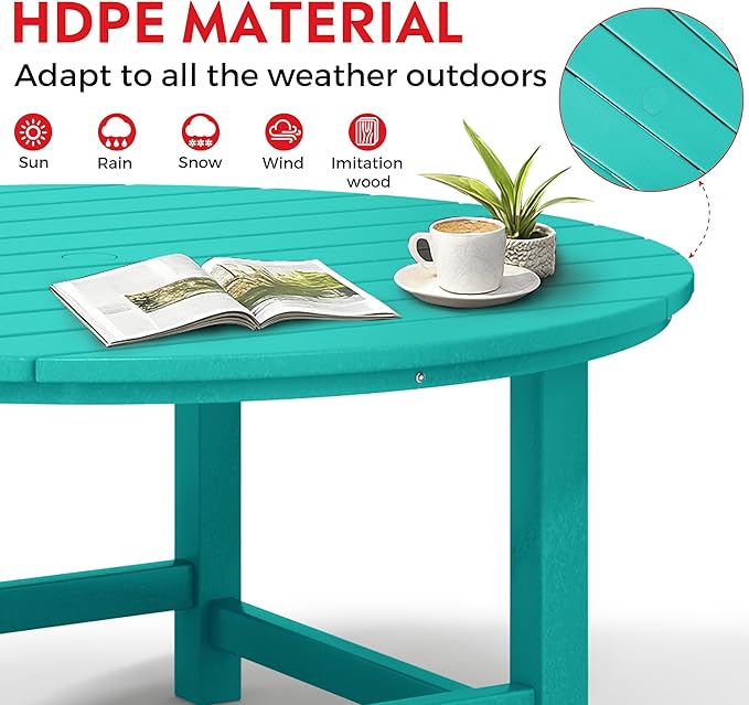 Costaelm Kids Dinner Table, Toddler Play Desk Student Desk Outdoor Childrens Picnic Tables for Children Arts & Crafts, Snack Time, Multi-Activity Table for Ages 2-8 in Home/Outside, Turquoise