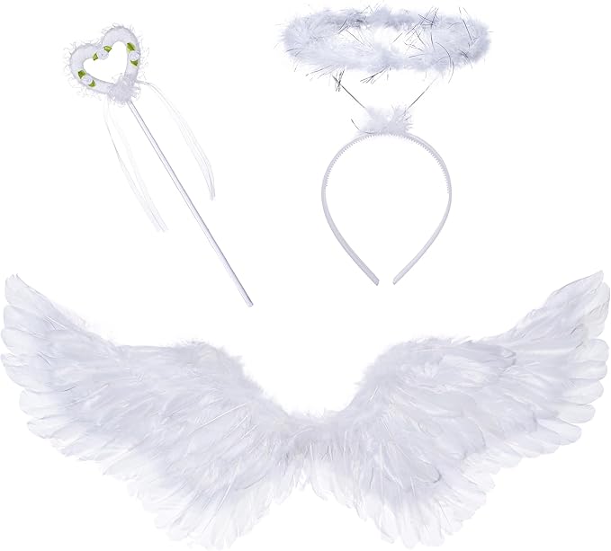Irtysh Kids Angel Costume With Angel Feather Wings headband Wand Set For Girl's Halloween Birthday Cosplay