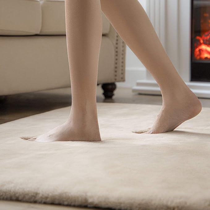 Ashler Faux Fur Rug, Ultra Soft Faux Rabbit Fur, Beige Area Rugs, 5 x 7 Feet Rectangle, Machine Washable Nursery Decor Throw Rugs for Bedroom, Kids Room, Living Room