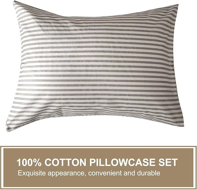 JELLYMONI Duvet Cover, 100% Natural Cotton, Printed Comforter Cover with Zipper Closure and Corner Ties (Oversized King Plus 128×120 Inch, White Duvet Cover Set with Grey Stripes Pattern)