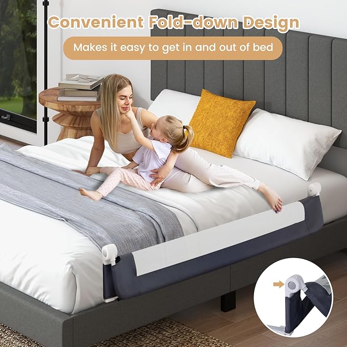 HONEY JOY Bed Rail for Toddlers, 60-Inch Extra Long, Foldable Portable Swing Down Safety Bed Guard Rail, Toddler Bed Rails for Crib, King Queen Full Twin Size Bed Mattress (Gray)