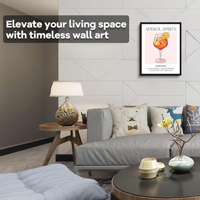 Aperol Spritz wall art, cocktail recipe list, kitchen bar wall decor, matte finish framed canvas print, cocktail bar poster, for kitchen home bar housewarming gift, 12x15 inch