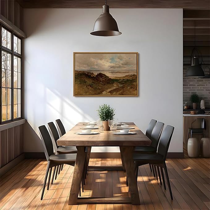 OIQArtOIQ Framed Vintage Landscape Wall Art Coast Natural Scenery Oil Painting Canvas Prints Country Farmhouse Aesthetic Decor Pictures for Kitchen Bedroom Living Room Bathroom