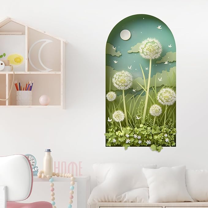 Dandelions Wall Decals Removable Flowers Vinyl Stickers for Nursery Living Room and Bathroom 3D Botanical Decor Peel and Stick Wall Art