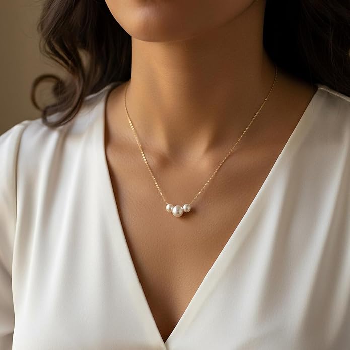 SmileBelle Pearl Necklaces for Women, Daisy Pearl Choker as Christmas Stocking Stuffers for Teens, Silver Daisy Pearls Jewelry Trendy Stuff Birthday Gifts 3 Pearls White Necklace as Wedding Jewelry