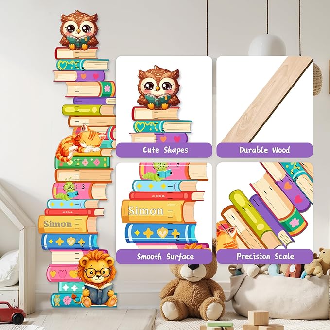 Personalized Name Wooden Growth Charts for Kids, Stacks of Book Height Measurement for Wall Girls Boys Teen Room Nursery Decor