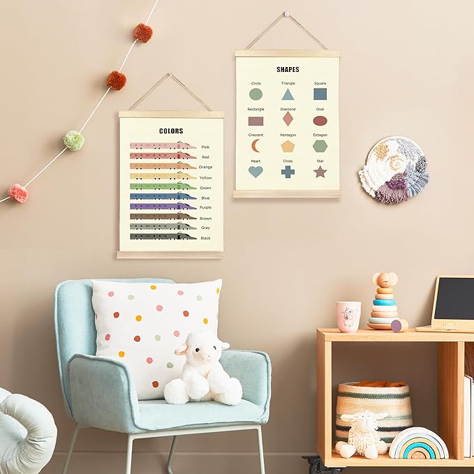 Hiuwevt Colors Shapes Classroom Poster Hanger Frame, Kids Room Decor, Colors and Shapes Educational Wall Art Decor for Classroom Kids Room Nursery Playroom Home, 12x16 Inch Set of 2