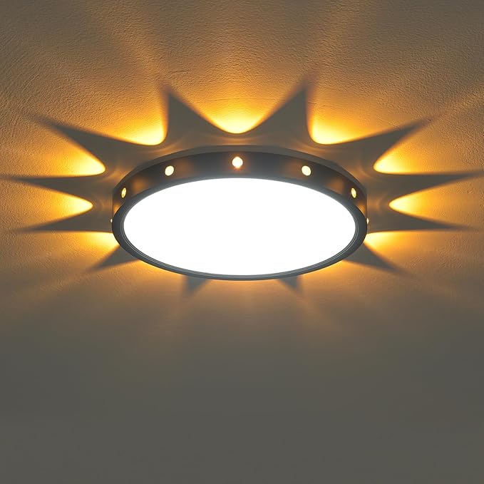 12in Flush Mount led Ceiling Light fixtures.24W Ceiling lamp with Night Light for Bedroom, Kids Room,Hallway Baby’s Nursery Black Round