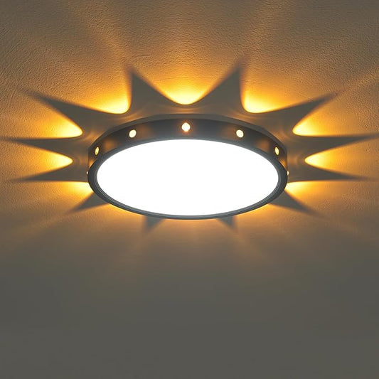 12in Flush Mount led Ceiling Light fixtures.24W Ceiling lamp with Night Light for Bedroom, Kids Room,Hallway Baby’s Nursery Black Round