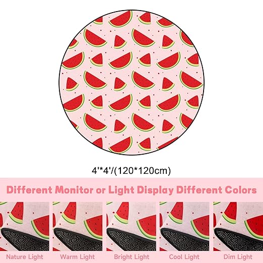 Watermelon Round Rug Pink Rugs for Bedroom Dorm Living Room Fruits Area Rug Floor Mat Pad Doormat Carpet, 4'X4'(120x20cm)