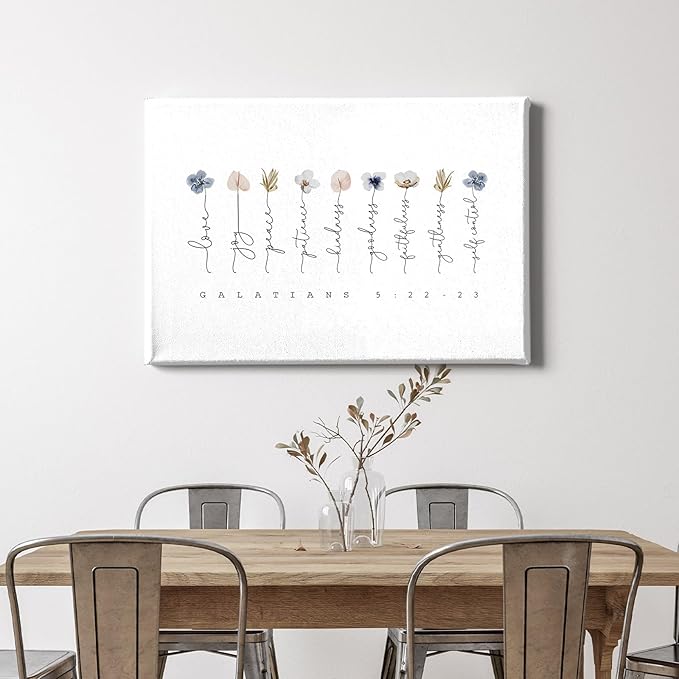 Galatians 5 22-23 Wall Art Fruit of the Spirit Picture Floral Scripture Wall Art Minimalist Flower Posters Bible Verse Quotes Plant Floral Pictures Modern Flower Poster for Bedroom 16x24in with Frame