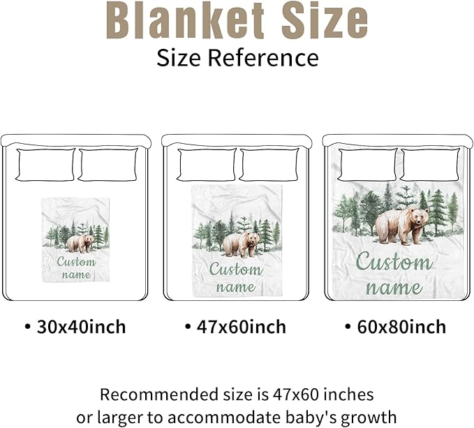 Personalized Crib Bedding Set for Boys Girls, Custom Baby Crib Sets with Name, Brown Bear Design Nursery Bedding 2 Piece - Soft Blanket with Double Layer Dotted Backing, Crib Fitted Sheet