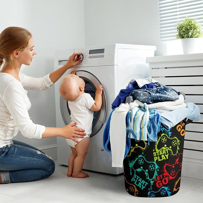 Gaming Laundry Hamper Neon Game Laundry Basket Dirty Clothes Basket Organizer Gamer Room Decor for Boys
