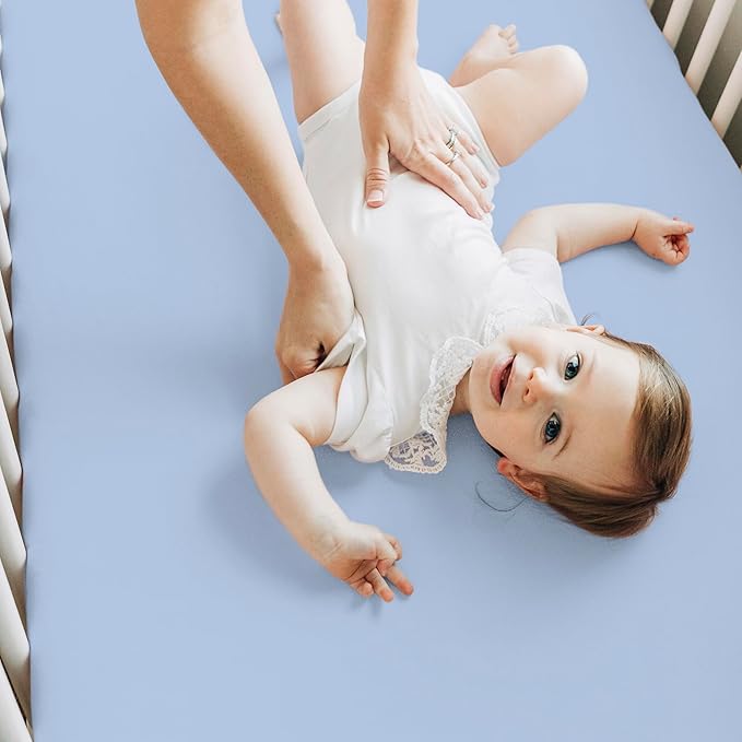 KeaBabies 2-Pack Baby Crib Sheets for Boys, Girls - 52x28 Viscose Derived from Bamboo Toddler Bed Sheets Neutral, Fitted Crib Mattress Cover for Standard Baby Bedding, Soft & Cozy (Blue Flax)
