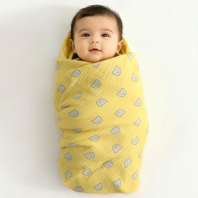 NTBAY 4 Layer Muslin Cotton Toddler Blanket, 42x60 Soft and Breathable Receiving for Newborns and Infants, Perfect for Crib, Stroller, Travel, Lightweight Nursery Blanket, Honey Bear