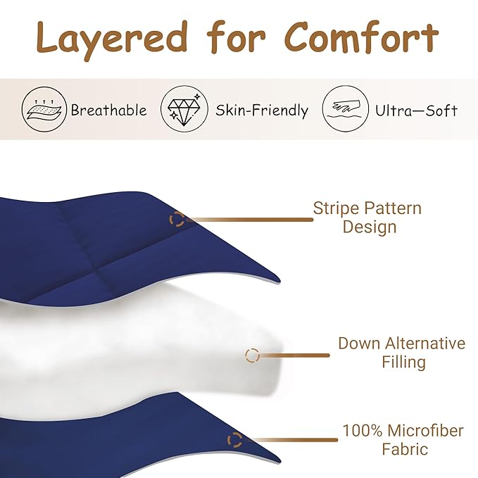 ZPECC Toddler Down Alternative Comforter, 39x47 Hypoallergenic Baby Blanket Quilt, Soft Breathable Lightweight All Season Kids Duvet Insert for Crib Stroller Cot Daycare, Blue Stripe